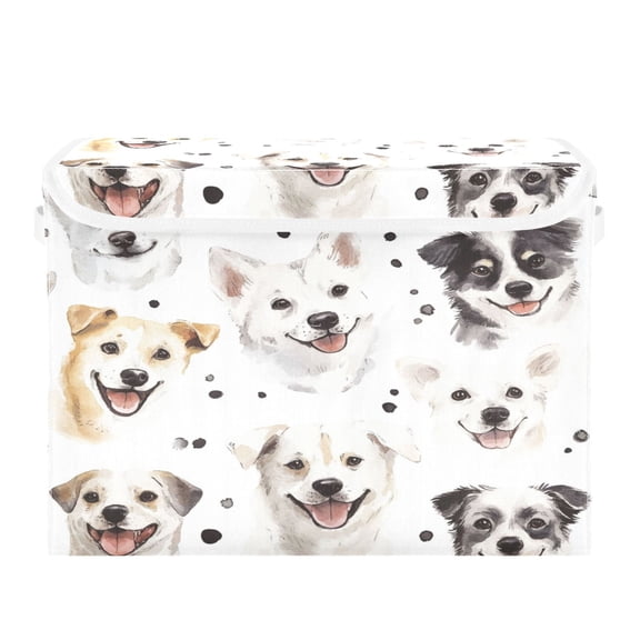 Storage Box With Lid 16.5x12.6x11.8In Foldable Stacked Household Storage Box Lovely Watercolor Dogs