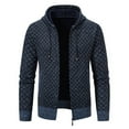 thumbnail image 3 of Chiccall Mens Plaid Cardigan Sweaters Casual Knitted Drawstring Hood Full Zip Sweater Fleece Lined Warm Cardigans with Pocket, 3 of 6
