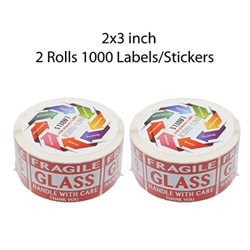 2000 2x3" **Please Handle With Care--GLASS** Sticker 4-Rolls 500 Labels 