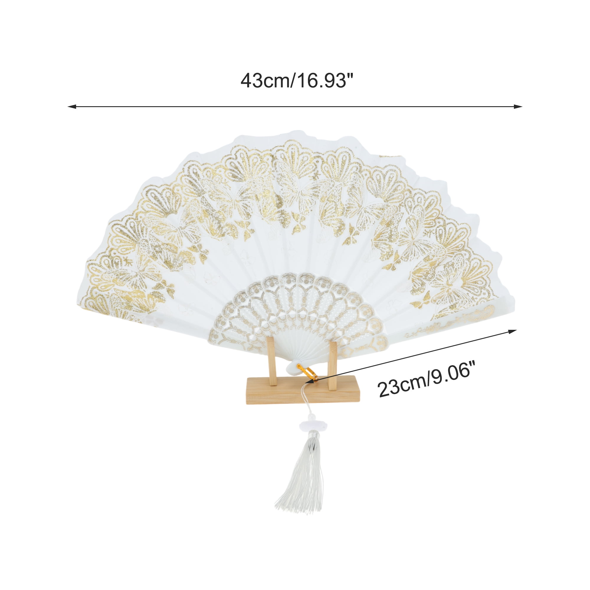 Unique Bargains Elegant Butterfly With Tassel Folding Fan 1PC White
