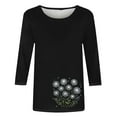 thumbnail image 4 of Charella Women's Floral Printed Tops 3/4 Sleeve Flower Graphic Tee Casual Loose Fit Crew Neck Shirts (S, Black 4), 4 of 4