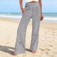 thumbnail image 2 of XIAOCHA Womens Striped Pants High Waist Elastic Waist Wide Leg Soft Summer Trousers,Gray, 2 of 4