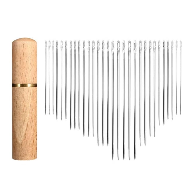 30 Pieces Needle with A Wooden Case Self-threading Sewing Needle Beech Case