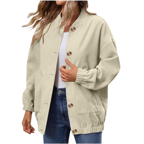 Yokua Corduroy Jackets for Women Button Down Bomber Jacket Stand Collared Long Sleeve Varsity Y2k Stylish Casual