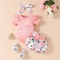 thumbnail image 2 of TOWED22 Baby Summer Outfits Newborn Girl Short Sleeve Letters Print T-Shirt Romper Bib Shorts Headband 0-18M(Pink,12-18 M), 2 of 7