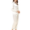 thumbnail image 4 of INSPIRE CHIC Women's Satin Lounge Set Long Sleeve Button Down Shirts with Pants Silky Pajamas M White, 4 of 6