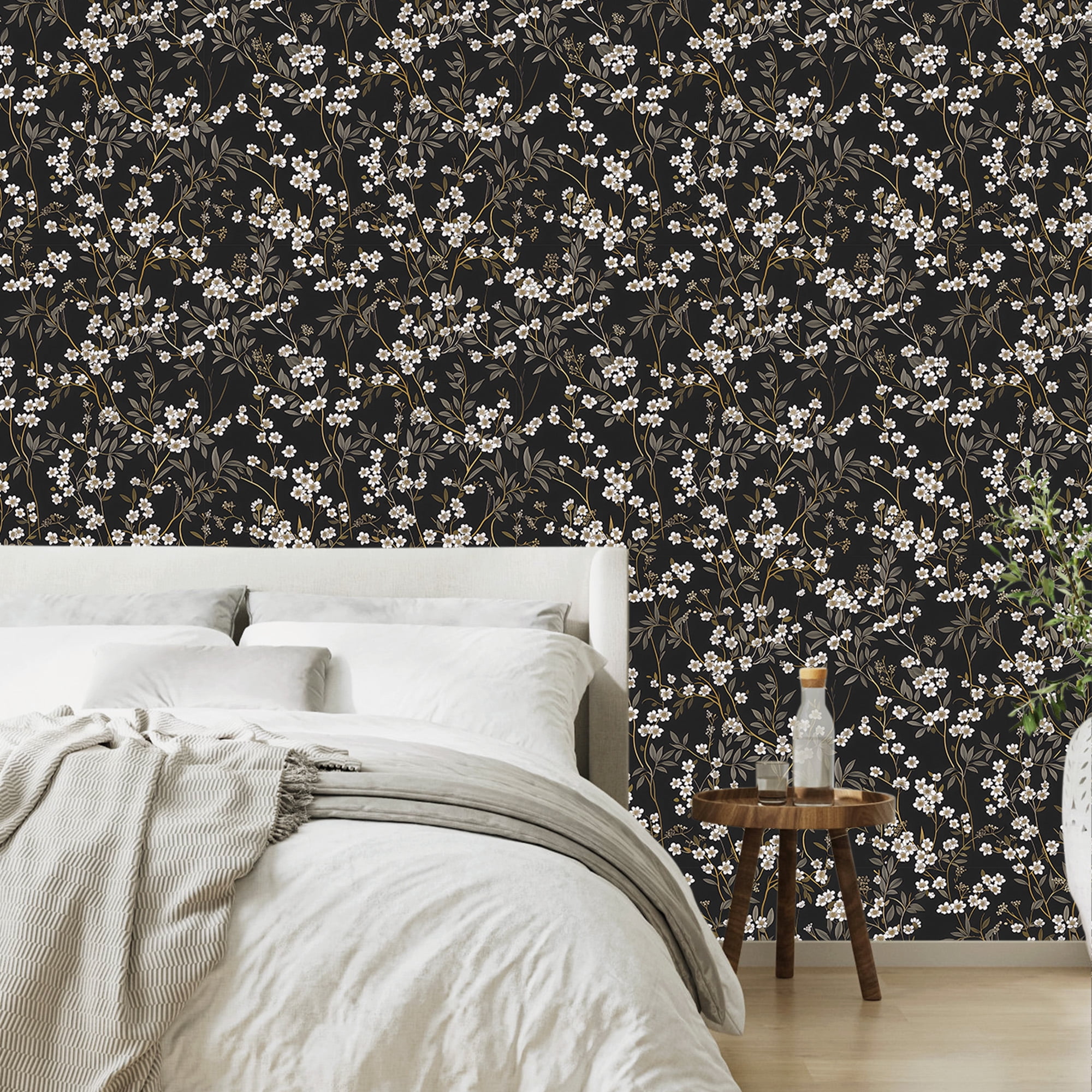 (4 pack) UMIGGEE Floral Wallpaper Peel and Stick Flower Black Wall Paper Self Adhesive Wallpaper 17.7-in x 118-in Contact Paper Removable Wallpaper for Home Decor Wall Covering Old Furniture Renovation