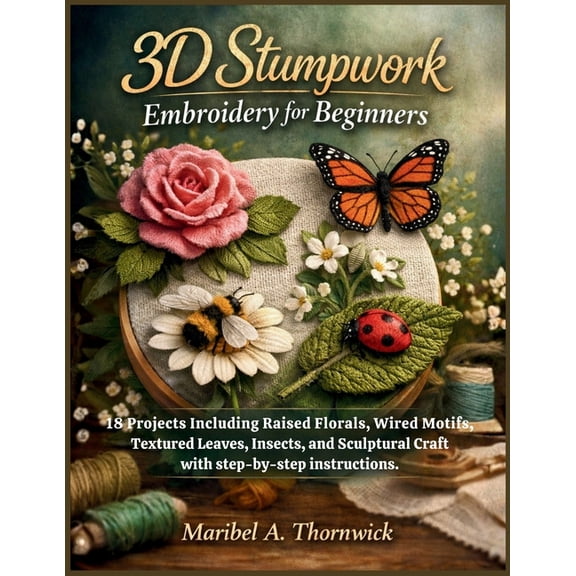 3D Stumpwork Embroidery For Beginners: 18 Projects Including Raised Florals, Wired Motifs, Textured Leaves, Insects, and, (Paperback)