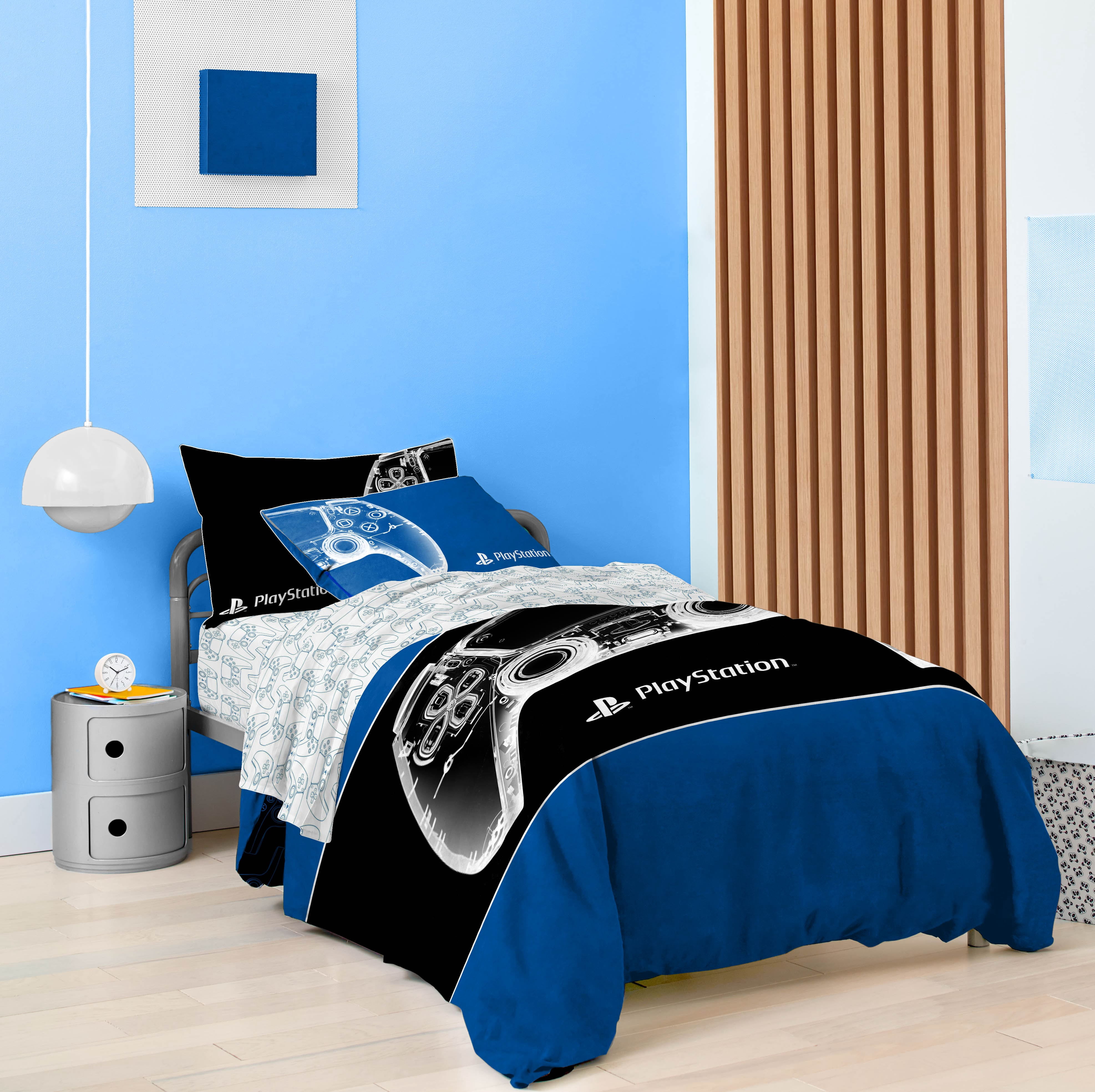 PlayStation X-Ray Kids 2 Piece Blue Reversible Comforter and Pillowcase Set, Twin/Full
