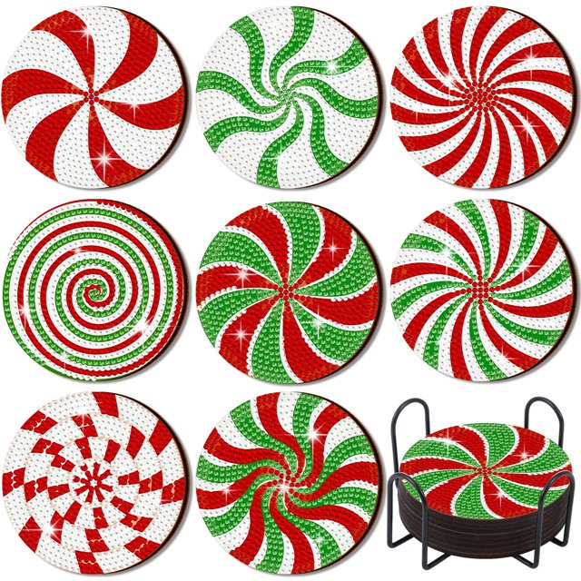 Juego de 8 posavasos navideños con diamantes de Perthlin, 9,5 cm