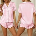 thumbnail image 7 of Sakmal Pink Womens Pajama Sets Shorts and Shirt Silk Short Sleeve Satin Sleepwear Wide Leg Solid V Neck Pajamas for Women, 7 of 7