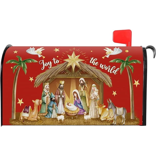 Cubierta de buzón de Navidad magnética Joy to The World Cubierta de buzón de Navidad Tamaño estándar 18x21 pulgadas Escena religiosa de la natividad de Jesús Cubierta de buzón de correo decorativa de