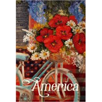 American July 4th Patriotic Bicycle House Flag Decorative Summer Glory Flowers Farmhouse Rustic Yard Outdoor Decor 28x40 Inch
