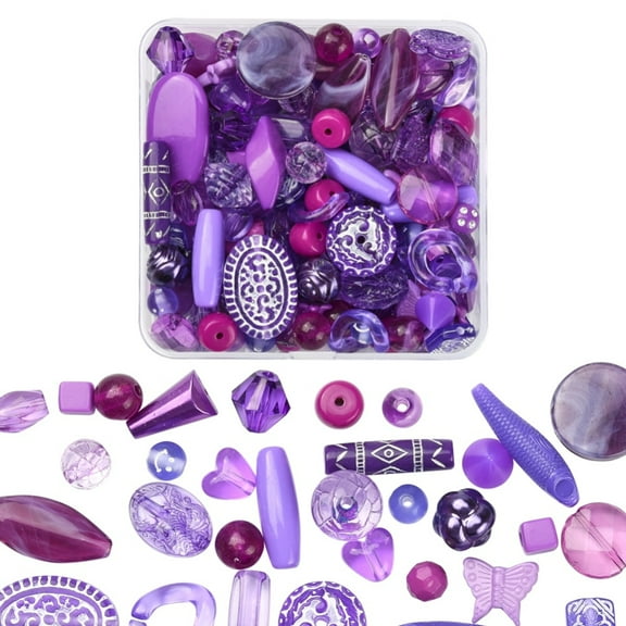 1Box 100G Acrylic Beads Mixed Shapes Purple 5.5~28x6~20x3~11mm Hole: 1~5mm