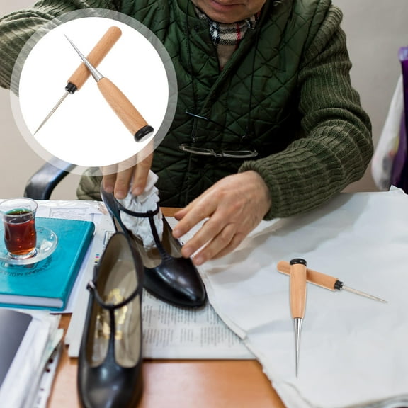 DEMACRIO Stitching Carpenters Awl Leather Sewing Awls Wood 2Pcs 12.4In Total Length