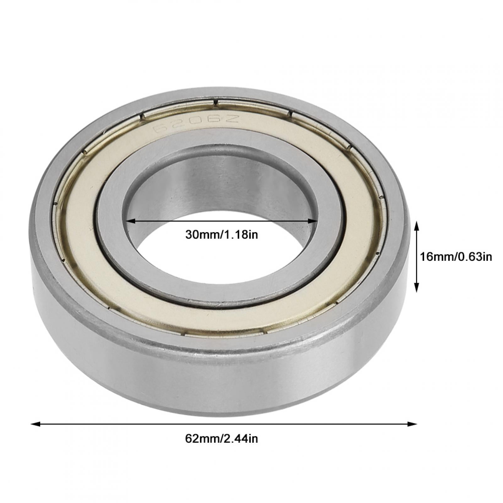 30x62x16mm 1PCS Metal Double Shielded Deep Groove Ball Bearing 6206-ZZ, Size
