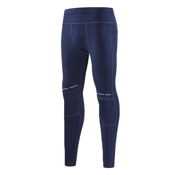 MXUIKV Workout Pants for Men Fleece Plus Size Tight Fitted Leggings Sports Baselayer Running Trousers with Pockets(X-Large,Navy)