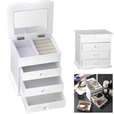 Yescom Wooden Jewelry Box Built In Mirror Ring Earring Necklace Organizer Storage Case Black White Yescom Wooden Jewelry Box Built In Mirror Ring Earring Necklace Organizer Storage Case Black White