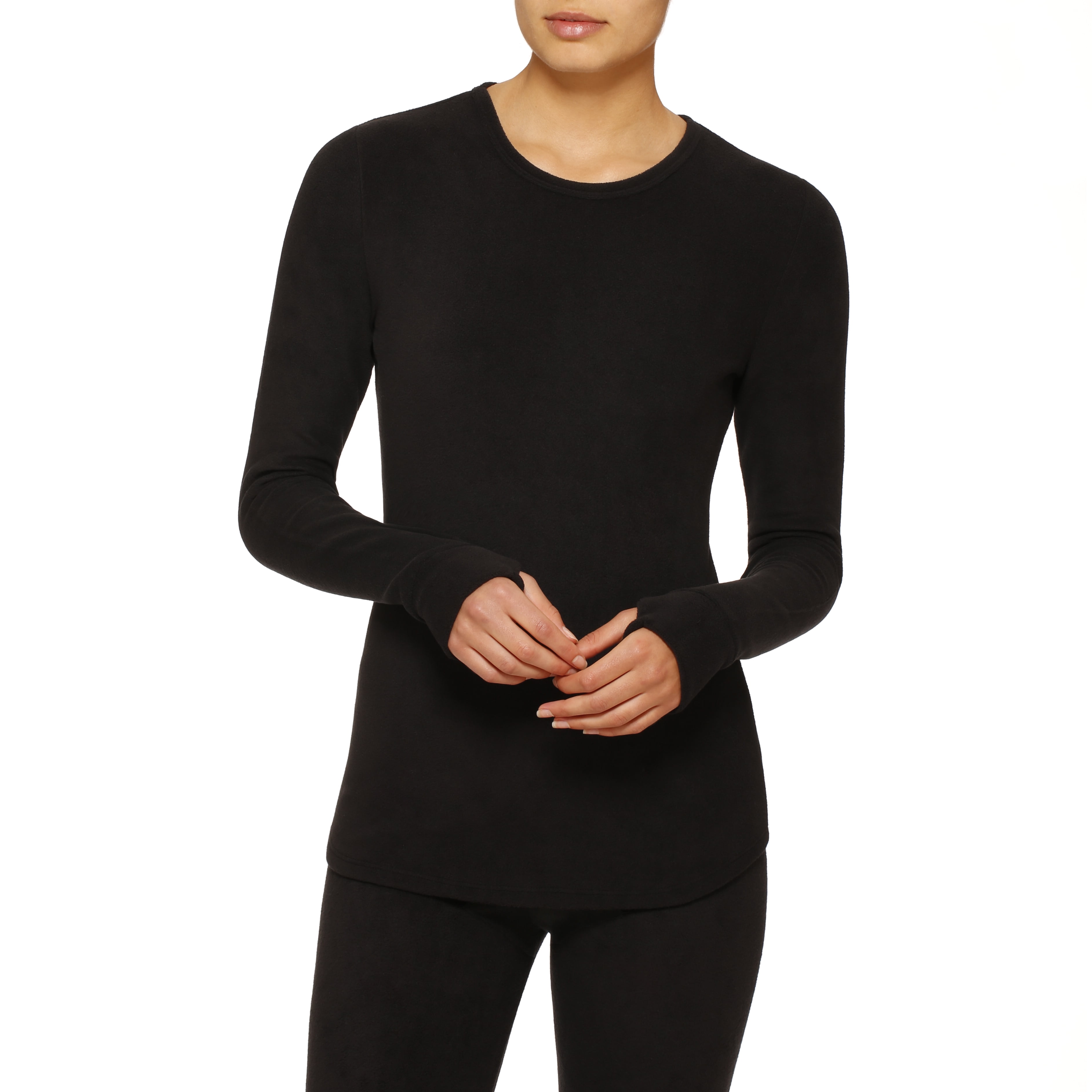 Climateright by Cuddle Duds Stretch Fleece Long Sleeve Crew top Small Black