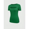 thumbnail image 4 of Womens Solid Color Round Neck Cutout Short Sleeve Slimming Fit Top Summer Blouse For Women, 4 of 5
