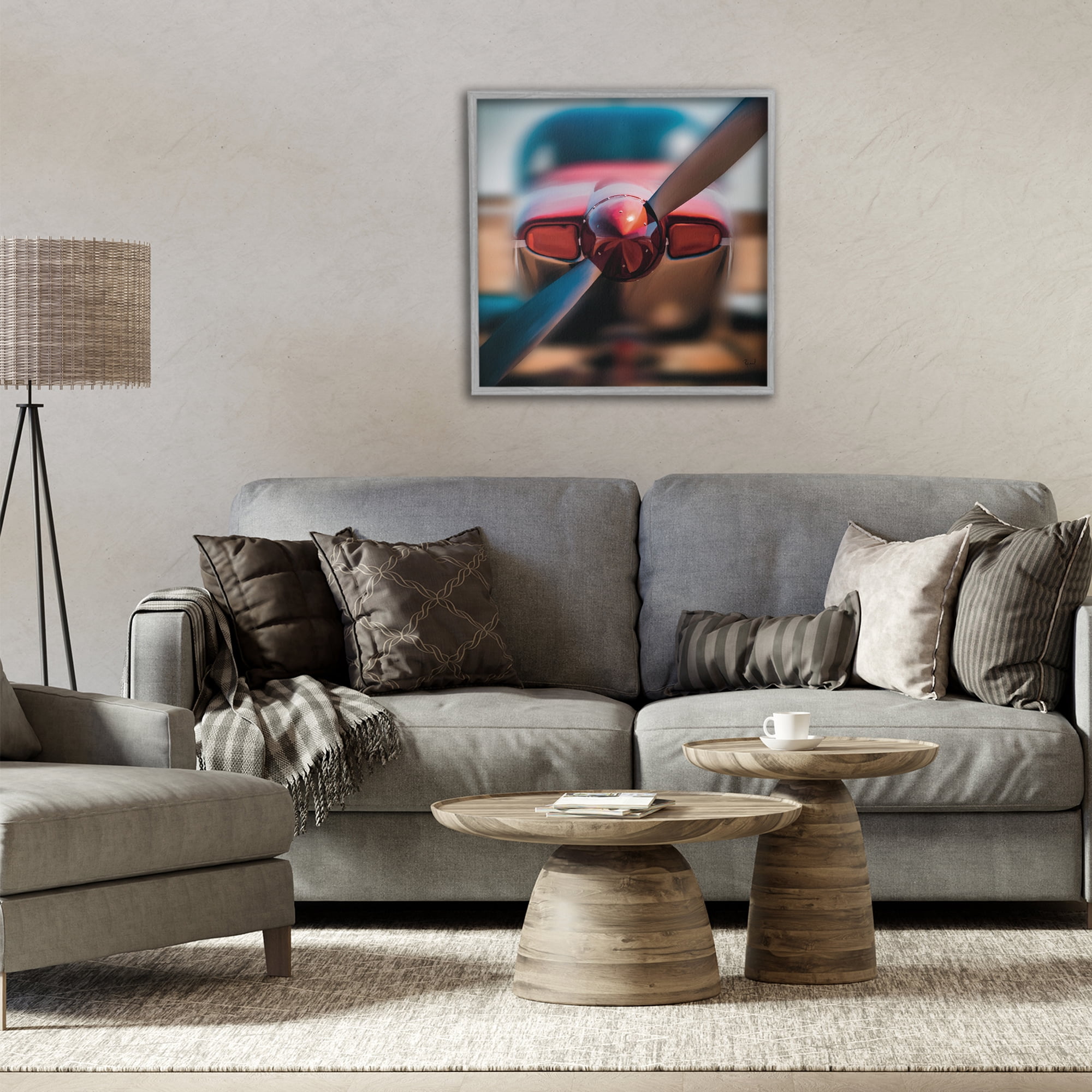 Stupell Industries Red Aircraft Propeller Gray Framed Giclee Art, design by Renel Peters