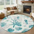 thumbnail image 3 of Turquoise Coastal Round Area&nbsp;Rug 6ft Starfish Shell Coral Seahorse Non-Slip&nbsp;Washable Circle Rugs Soft Felt Indoor Floor Mat for Bedroom Kitchen Living Room Bathroom, 3 of 9