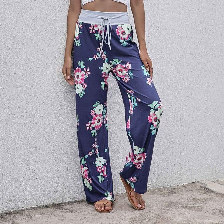 XFLWAM Women s Comfy Casual Pajama Pants Floral Print Drawstring