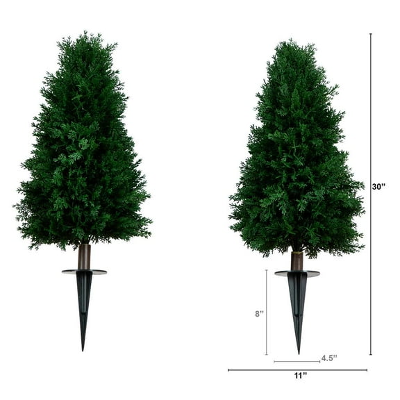 Nearly Natural Artificial Cedar Plant with Integrated Ground Stake (Indoor/Outdoor) - Set of 2