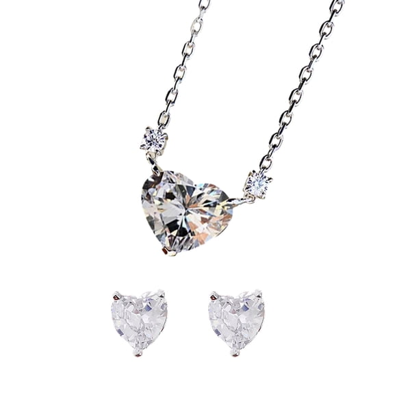 LYMAYTER Heart Drop Earring Necklace Women's Earring Necklace Set - Pink Heart, for Prom and Wedding
