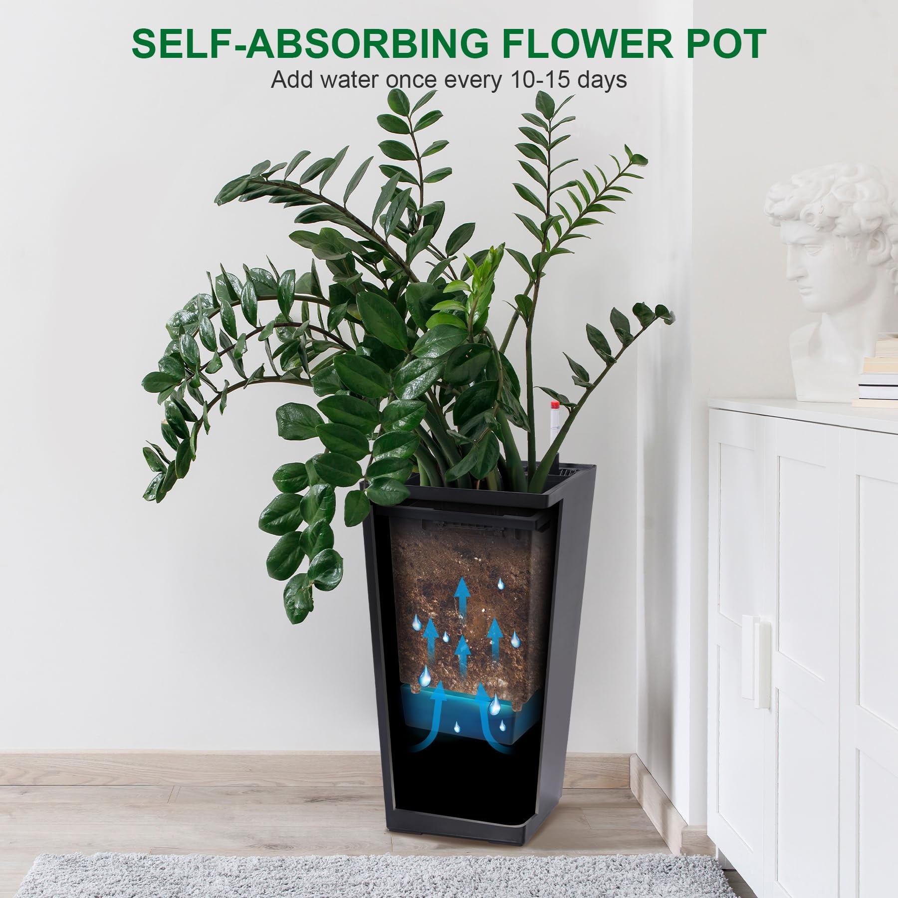 TROPOW Flower Pots,Set of 2,21.7-Inch Tall Rectangular Planters,Flower Pots for Indoor Plants,Modern Indoor/Outdoor Plant Pots,Black