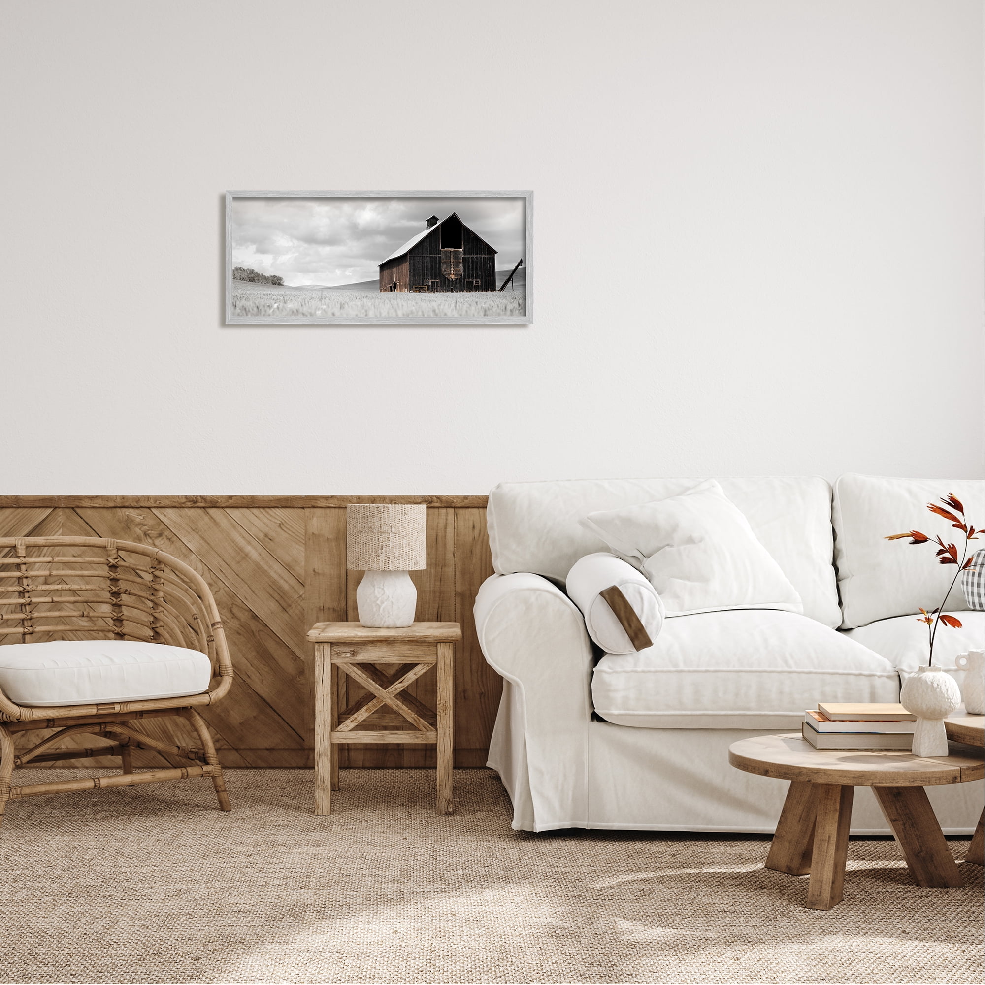 Stupell Industries Rustic Barn Scene Landscape Photography Gray Framed Art Print Wall Art, 30 x 13