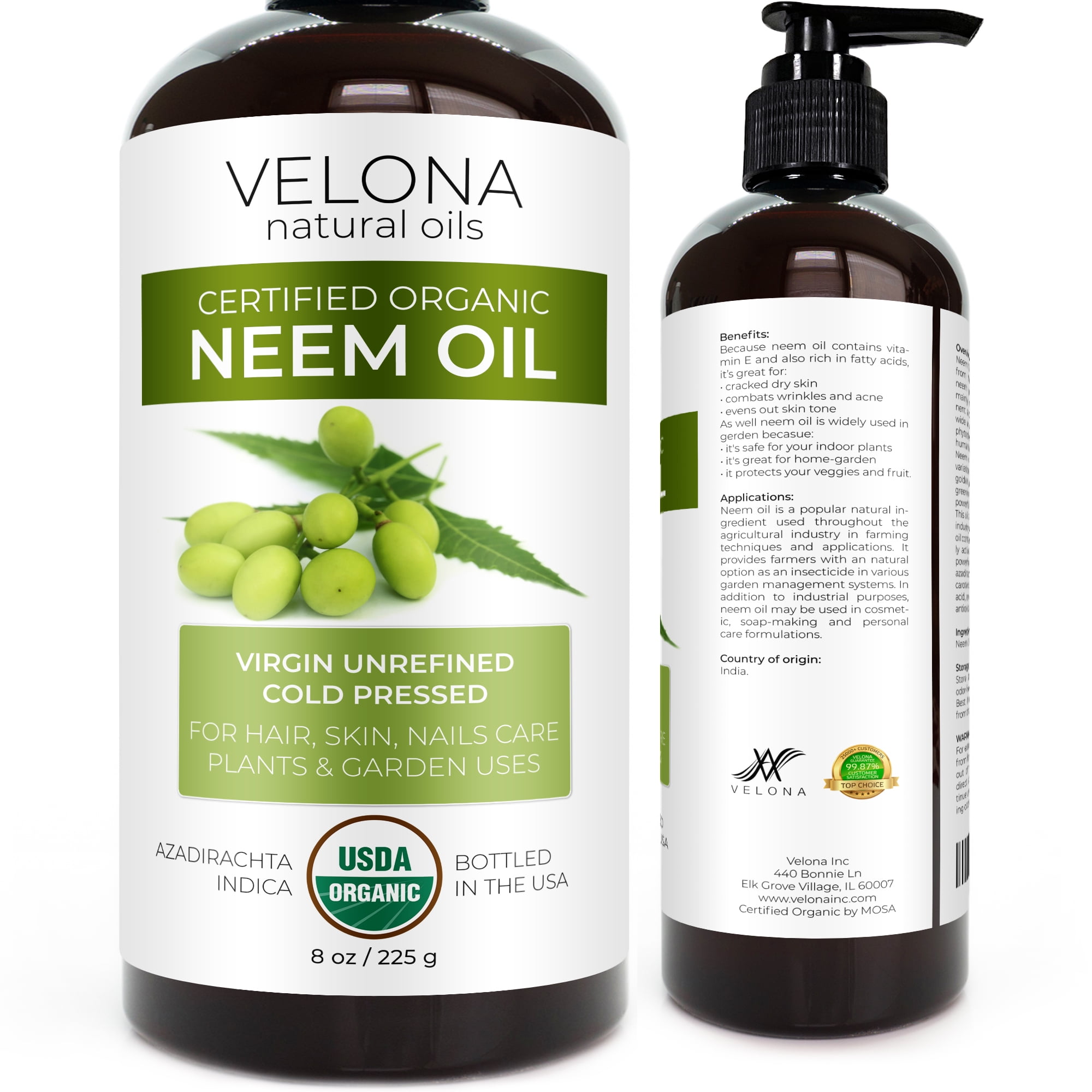 Velona Neem Oil USDA Certified Organic 8 oz 100 Pure and Natural