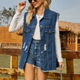 thumbnail image 3 of Defitshape Women's Long Denim Jean Vest Oversized Sleeveless Tank Top Frayed Hem Western Retro Button Down Loose Chunky Summer Ripped Denim Jackets & Coats Blue X-Small, 3 of 4