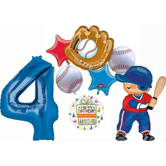 Baseball Player 4th Birthday Party Supplies Balloon Bouquet Decorations