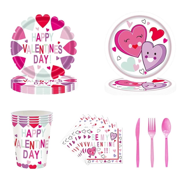 Favor de fiesta,Bodas Precioso Corazón Platos De Papel Tenedores Servilletas,Platos y vasos desechables para fiesta del día de San Valentín,Servilletas y cubiertos para San Valentín,Día de mayimx Favor de fiesta