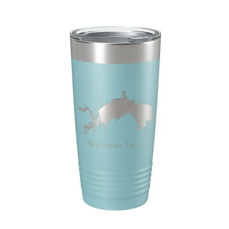 

Waconda Lake Map Tumbler Travel Mug Insulated Laser Engraved Coffee Cup Kansas 20 oz Light Blue