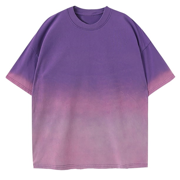 Camiseta de Seda de Hielo de los Hombres, Verano Nuevo Suelto Gradiente de Color Casual Top para Uso Al Aire Libre Y Diario, Camiseta de Moda Ligera