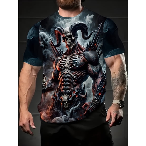 Men's Gothic skull and head pattern T-shirt printing design machine wash, comfortable, casual style, Gothic T-shirt, graphic skull T-shirt, Men's skull T-shirt, Peng skull T-shirt, PLUS SIZE