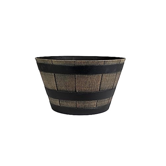 HC HCWWB16000P90 16 in. Round Whiskey Barrel Planter, Dark Oak