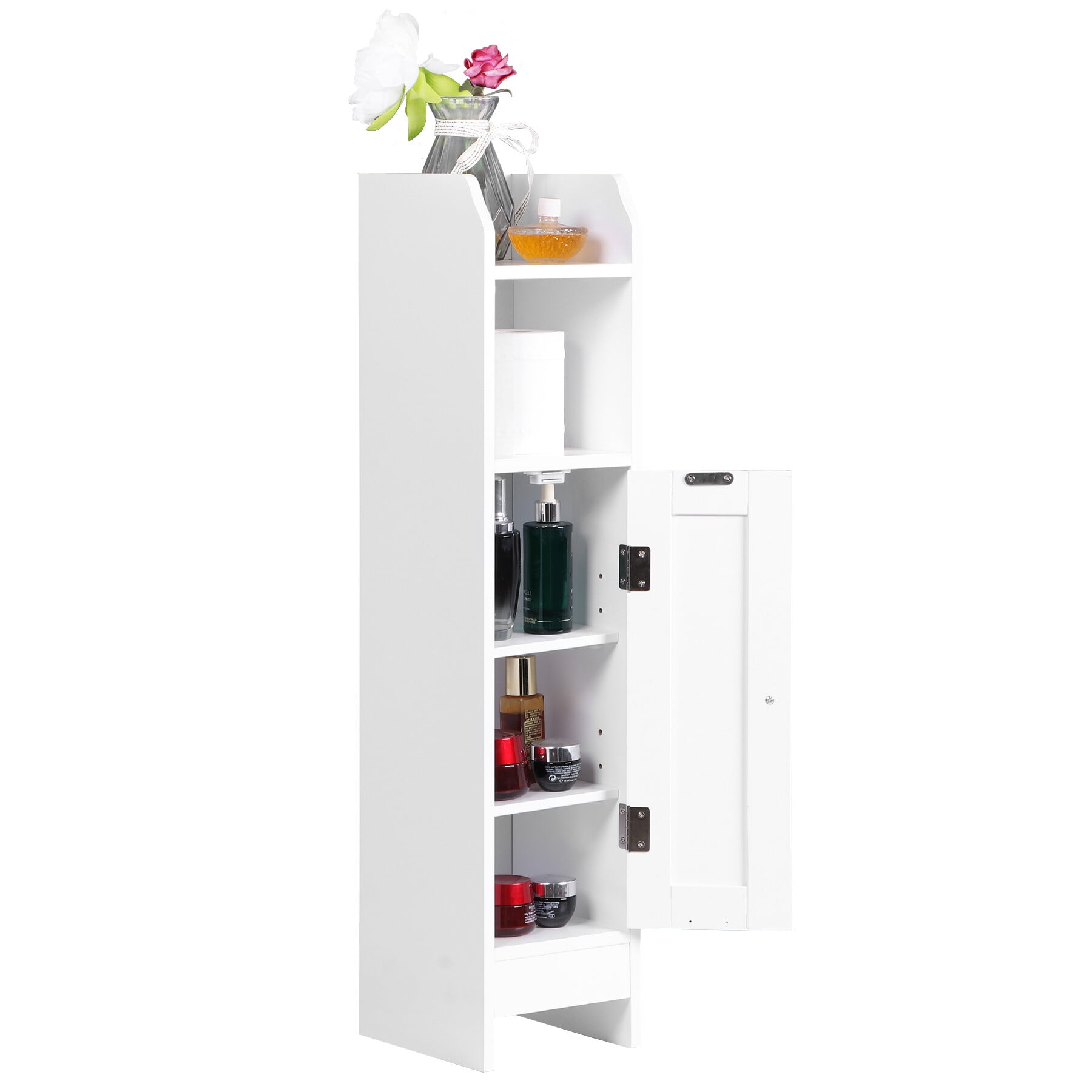 ZENY Bathroom Cabinet, Small Corner Cabinet with Door and Adjustable Shelf, Narrow Storage Cabinet, Floor Cabinet for Small Spaces, White