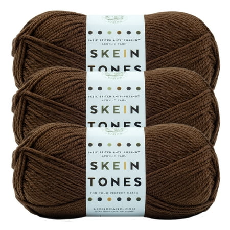 UPC: 0842093128267 | Lion Brand Yarn Basic Stitch Anti Pilling Skein Tones Cocoa Anti Pilling Medium Acrylic Brown Yarn 3 Pack