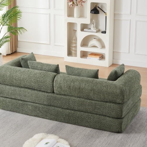 78.9-Inch Convertible Sleeper Sofa, Stain-Resistant Chenille Folding Mattress, DIY Modular Floor Lounge with Removable Armrests, Green