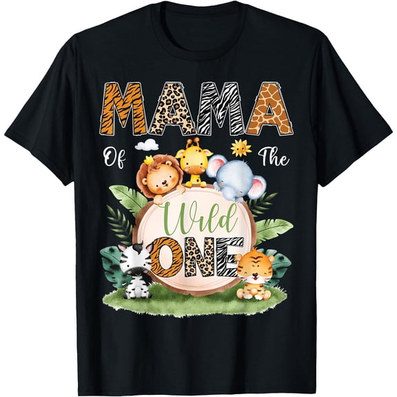 Adorable Mama Wild One Safari Jungle T-Shirt for 1st Birthday Party