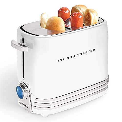 Nostalgia 2 Slot Hot Dog and Bun Toaster with Mini Tongs, Retro Toaster,  Cooker that Works Chicken, Turkey, Veggie Links, Sausages Brats, Metallic  Red