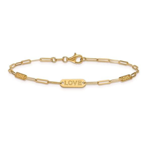 Auriga Fine Jewelry 14K Yellow Gold Polished LOVE Paperclip Link 7.25 inch Bracelet for Women