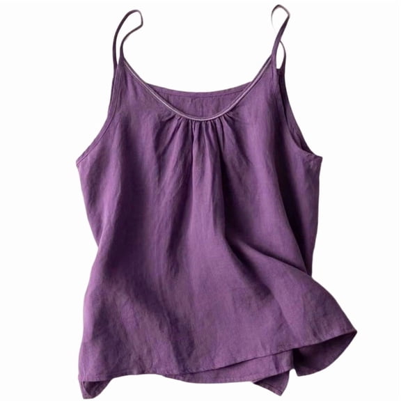 WULMLEO Cotton Linen Cami Sleep Shirt Women Casual Spaghetti Strap Tank Tops Gauze Lounge Camisole Sleeveless Night Shirts Purple 2XL