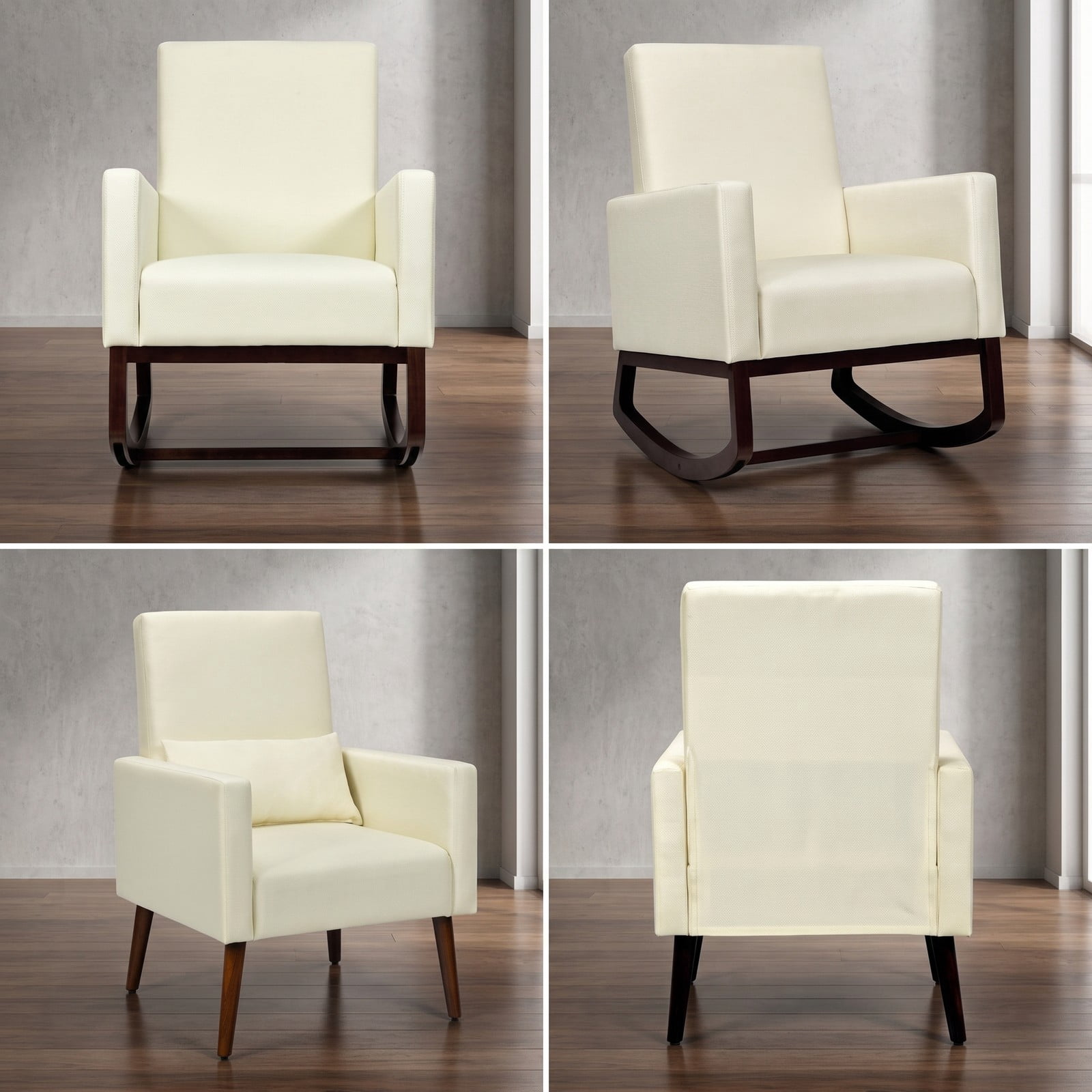 Furnibear 2-in-1 Upholstered Rocking Chair, Linen Fabric Nursery Glider Accent Armchair with Removable Pillow, Convertible Rocker to Stationary Chair, Solid, Beige