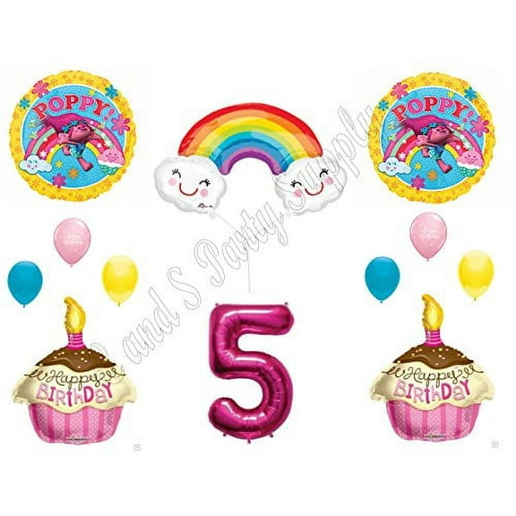 POPPY TROLLS RAINBOW 5th Happy Birthday Party Balloons Decoration Supplies Movie