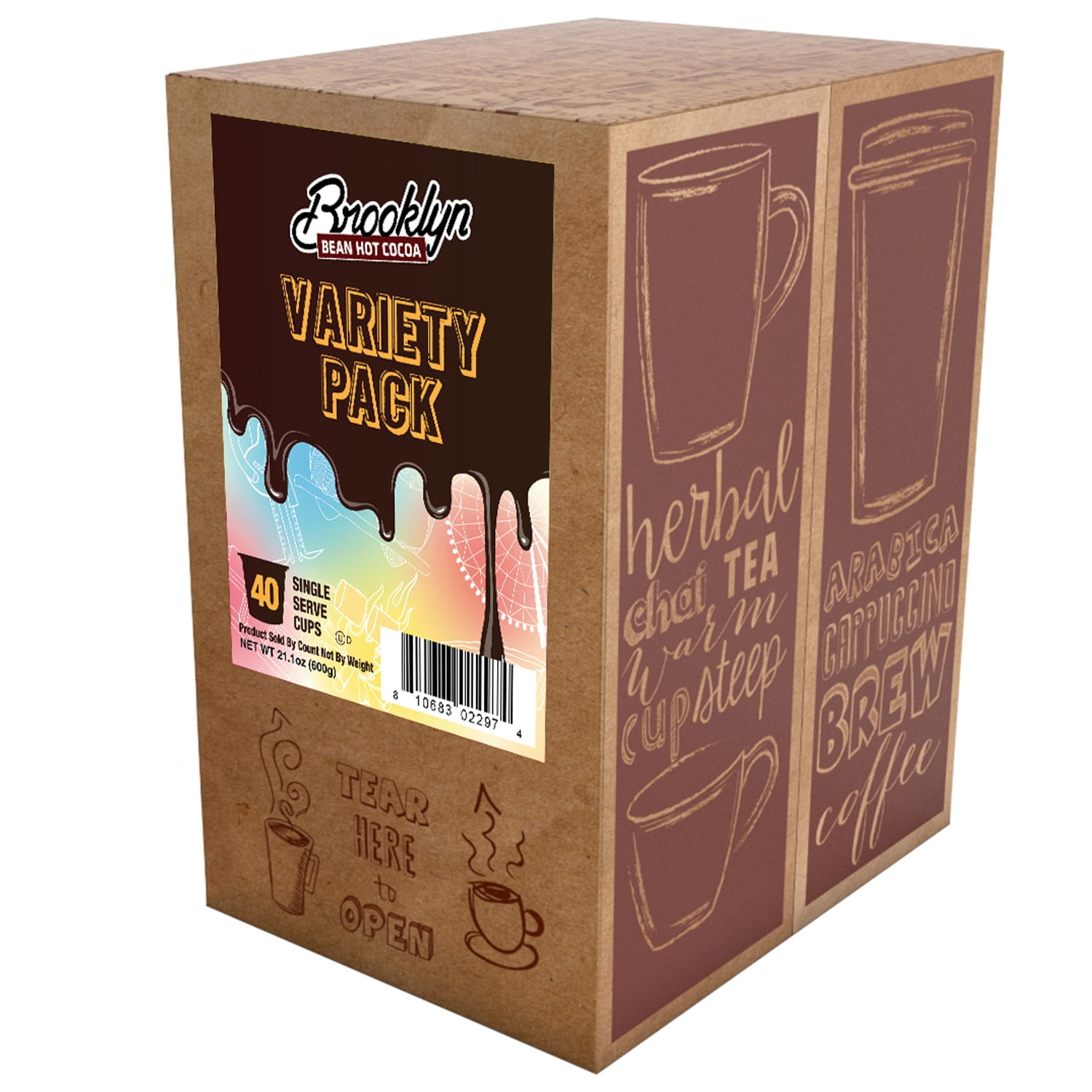 Brooklyn Bean Roastery Hot Cocoa Pods Variety Pack for Single-Serve Coffee Brewers, 40-Pack