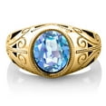 thumbnail image 3 of Gem Stone King 4.00 Ct Millennium Blue Mystic Quartz 18K Yellow Gold Plated Silver Men's Ring, 3 of 5